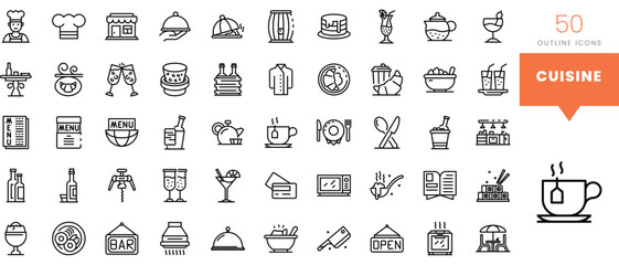 Set of minimalist linear cuisine icons. Vector illustration