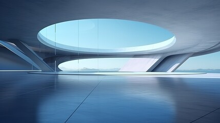 3d render of abstract futuristic architecture with empty concrete floor. Scene for car presentation