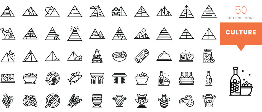 Set of minimalist linear culture icons. Vector illustration