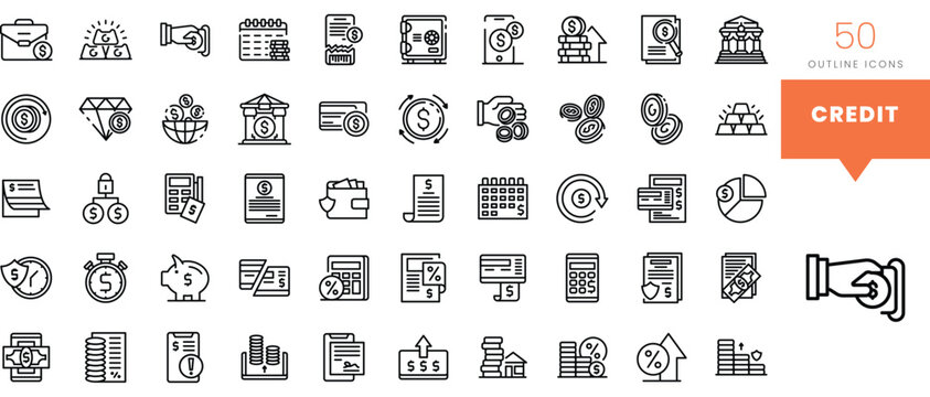 Set of minimalist linear credit icons. Vector illustration