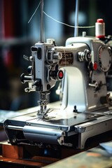 sewing machine close-up with torn thread