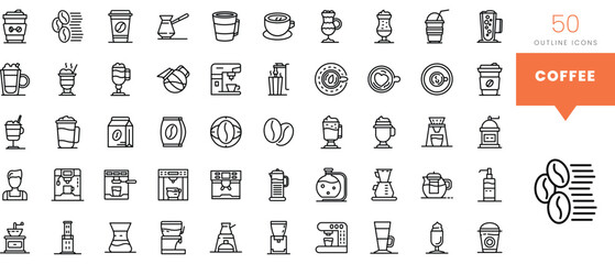 Set of minimalist linear coffee icons. Vector illustration