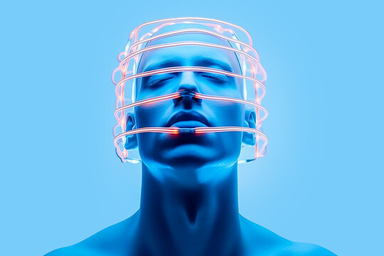 Generative AI Image Of Man Wearing Futuristic Headset With Neural connections