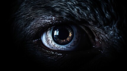 A creepy monster appears from the darkness. The terrifying eye of an evil creature