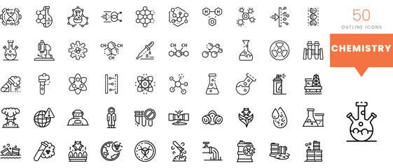 Set of minimalist linear chemistry icons. Vector illustration