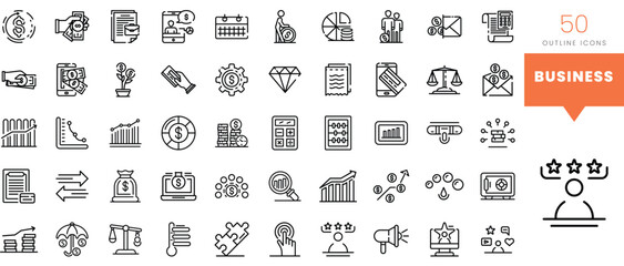 Set of minimalist linear business icons. Vector illustration