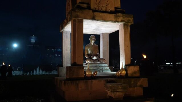 Buriram , 29 October 2023 , Thai King Rama nine ordain into monkhood statue image in front of Chang Arena Thunder Castle Stadium.