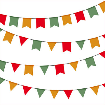Fanions - Drapeaux - Guirlande - Guinguette - Banderoles festives et color&eacute;es pour les f&ecirc;tes de No&euml;l et de fin d'ann&eacute;e - D&eacute;coration - &Eacute;l&eacute;ments vectoriels &eacute;ditables - Illustrations color&eacute;es