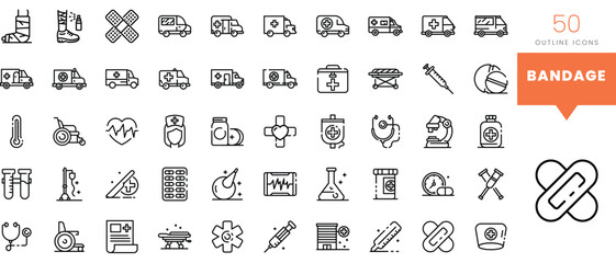 Set of minimalist linear bandage icons. Vector illustration - obrazy, fototapety, plakaty