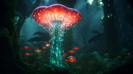 Poster A Radiant Rafflesia glowing like a beacon in the middle of a dense, emerald green jungle. © Anmol