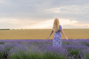 girl stands in a lavender field