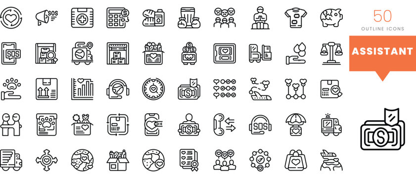 Set of minimalist linear assistant icons. Vector illustration