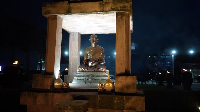 Buriram , 29 October 2023 , Thai King Rama nine ordain into monkhood statue image in front of Chang Arena Thunder Castle Stadium.