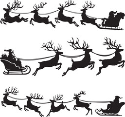Santa Claus Sleigh Flying Reindeer Silhouettes Stock Vector Set  - Christmas Reindeer Cutouts Bundle - PNG, EPS, SVG and Illustrator AI