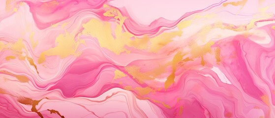 Fototapeta na wymiar Abstract watercolor paint background illustration - Pink white color and golden lines, with liquid fluid marbled swirl waves texture banner texture