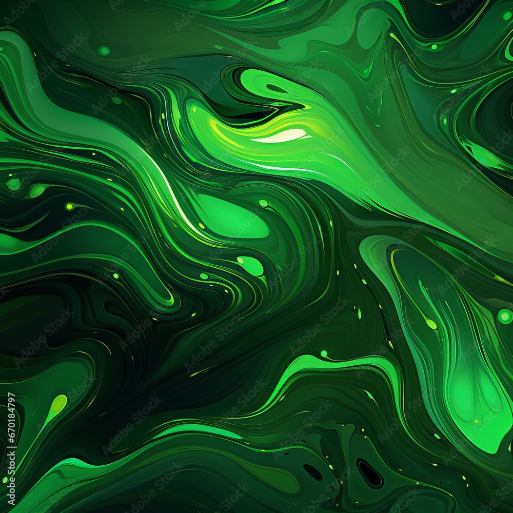 Wall mural Mesmerizing green swirling pattern, a neon dream of fluid abstractions, Generative AI