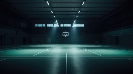 A basketball court with a basketball hoop in the middle of it. Generative AI.