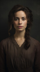 portrait of a beautiful european woman with brown hair and blue eyes. AI generated