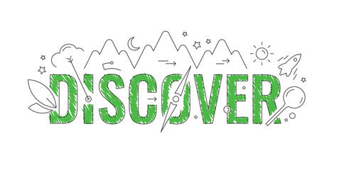 discover word and discover symbols. scribble discover concept. vector illustration