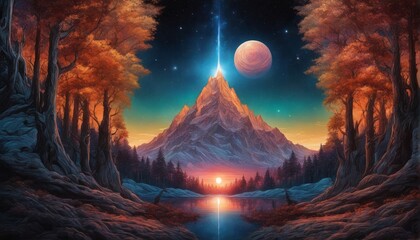 3d rendered fantasy alien planet landscape 3d rendered fantasy alien planet landscape beautiful fantasy forest and lake with a fantasy tree.