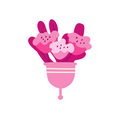 Menstrual cup with flowers. Ecological means of hygiene. Vector illustration in flat style.
