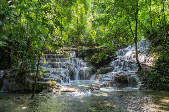 Waterfall in the jungle of Mexico on the outskirts of the city of Palenque.