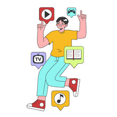 Streaming media service. Online platforms subscription. Smart TV, computer or phone screens with educational, entertaining and news content. Flat vector illustration