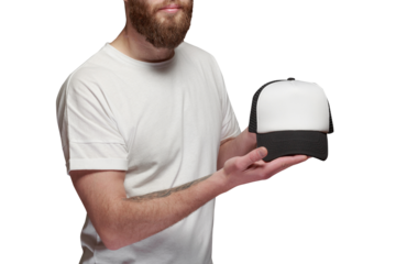 Baseball truck driver cap in hands