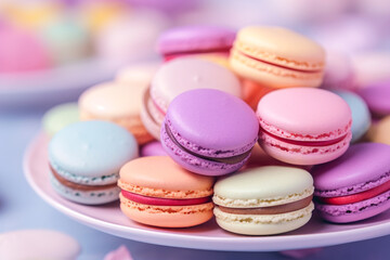 Obraz premium Colorful macaroon cookies background. Sweet macaroons.