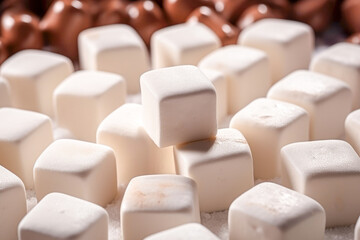 Fototapeta premium White and brown marshmallows in a bowl on a wooden table
