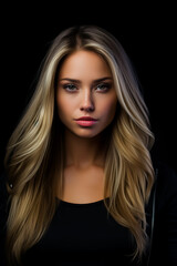 Fototapeta premium Beautiful young woman, modern with makeup, in a black top and a black leather jacket.