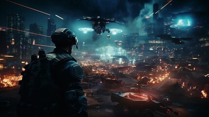 Next generation soldier, futuristic future of fighting robots and technology