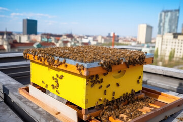 Bee hive on the roof of a building