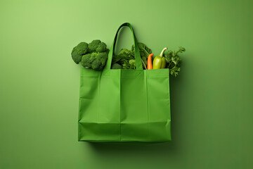 green shopping bag with vegetables - obrazy, fototapety, plakaty