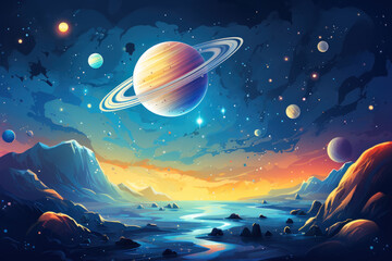 Fantasy universe with planets and constellations, stars and galaxies, science fiction and astronomy concept, illustration