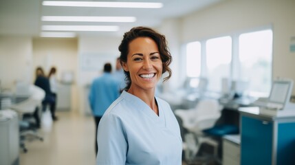 Smiling Healthcare Professional in Modern Clinic