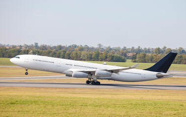 passenger airplane during takeoff at airport