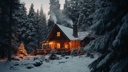Cozy Cabin in Snowy Woods