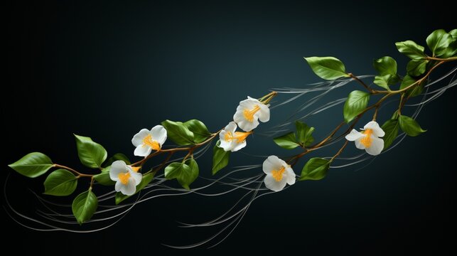 A serene, high-resolution image of a Jewelweed Jasmine branch swaying in the breeze.