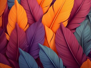 abstract colorful background with feathers, AI generation