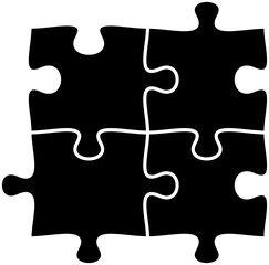 Black puzzle icon on white background, vector
