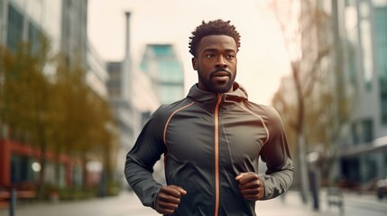 Fototapeta na wymiar Mid adult African American man is jogging outside