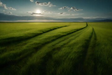 Obraz premium green field and blue sky