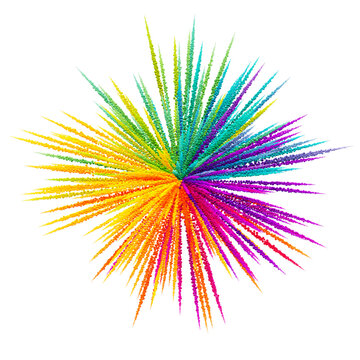 Colored powder explosion for Happy Holi festival celebration. Colorful artistic rainbow paint splash. Creative thinking and imagination concept. Brainstorm and inspire. Mind blowing. Vector background