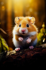 Cute hamster, macro photo with blur background.