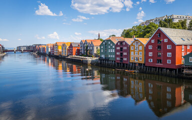 Trondheim, Norway with the historic city centre and tourist attraction Bakklandet as part of the former port