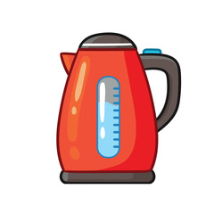 Vector illustration with red electric kettle. Vector Teapot icon in cartoon style . Tea isolated.