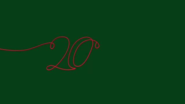  2024 New Year single continuous line art. Holiday greeting card headline decoration. Date numbers concept design. One sketch outline drawing white video illustration