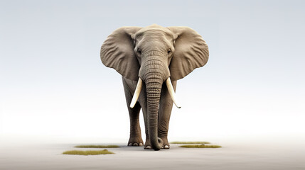 Elephant with tusks standing on top of white background.