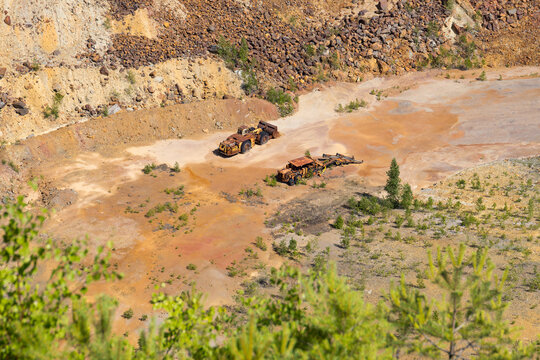 Forgotten mining equipment on the ground of open pit copper mine Falun in Sweden